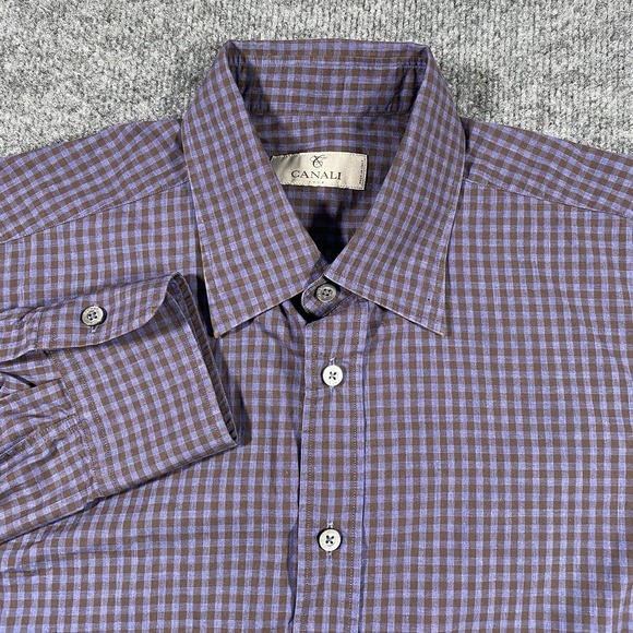 Canali Other - Canali Mens Large Gingham Check Long Sleeve Oxford Button Shirt Made in Italy